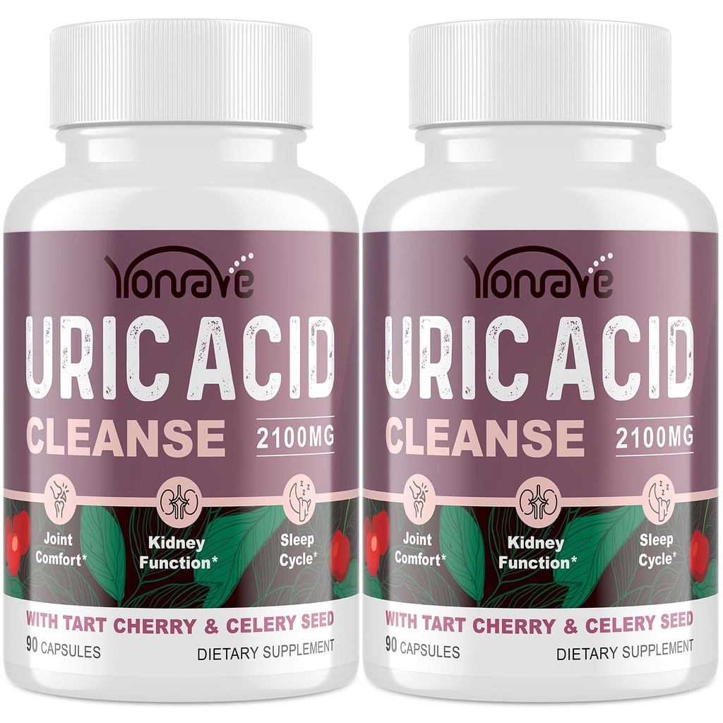 Oczyszczenie i detoks kwasu moczowego z Tart Cherry, Seler Seed Acid Supplement - poziom kwasu moczowego, staw, nerki i sen - 90 Kapsułki wegetariańskie