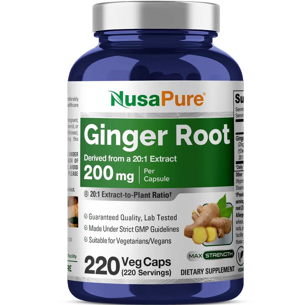 NusaPure Ginger Root Capsules 20: 1 Extract, 200 mg Ekwiwalent 4,000mg per Veggie Caps 124; 220 Hrabia 124; Non-GMO