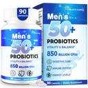 Probiotyki dla mężczyzn, Zaawansowane 50 + Mens Probiotyczne, Kompleksowe Gut & Wsparcie energetyczne z 850 Miliard CFU, 1800mg Prebiotyki Fiber - Ożywienie Wellness mens probiotyki dla zdrowia jelit ponad 50, 90 kapsułki