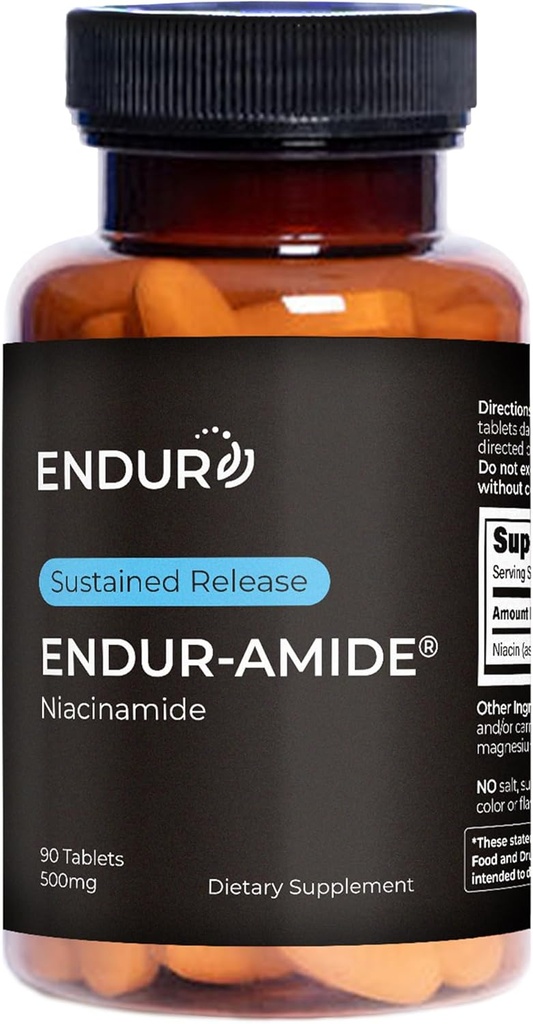 ENDUR-Amide Supplement, pomaga wspierać zdrowe starzenie i Cellular Wellness, pomaga utrzymać skórę i całego ciała zdrowia, Gluten Free, 500mg (90 tabletek)