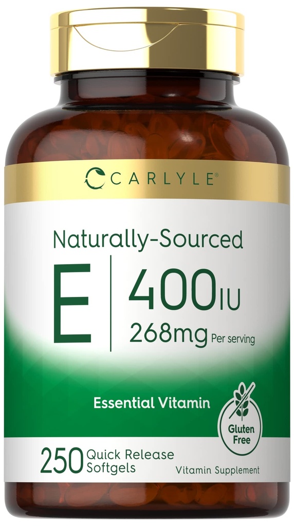 Witamina Carlyle E 400 IU Softgels 124; 250 Hrabia 124; naturalnie zakwaszona 124; Nie-GMO i Gluten Free