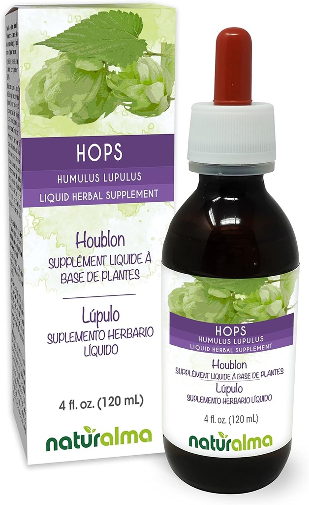 Naturalma Chmiel (Humulus lupulus) strobilus lub Cone (Kobieta kwiaty) Napoje bezalkoholowe - 4 fl oz Liquid Extract in Drops - Herbal Supplement - Vegan