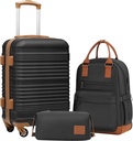 Bagaż Coolife Zestaw 3 Bagaż kawałek Przenieś na walizce Hardside Bagage z TSA Lock Spinner Koła (Czarny, 3 sztuk zestaw (BP / TB / 20))