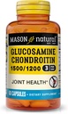 MASON NATURAL Glukozamina Chondroitin 1500 / 1200 z witaminą C, wspomaga wspólne zdrowie dla normalnej elastyczności i mobilności *, 60 Kapsułki