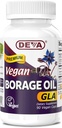 Deva Vegan Vitamin, Olej Borage 500mg, Bogate Źródło Omega- 6 Kwasu tłuszczowego GLA (kwas linolenowy Gamma), Cold- Pressed & Unrafinted, 90 Tablets, 1- Pack
