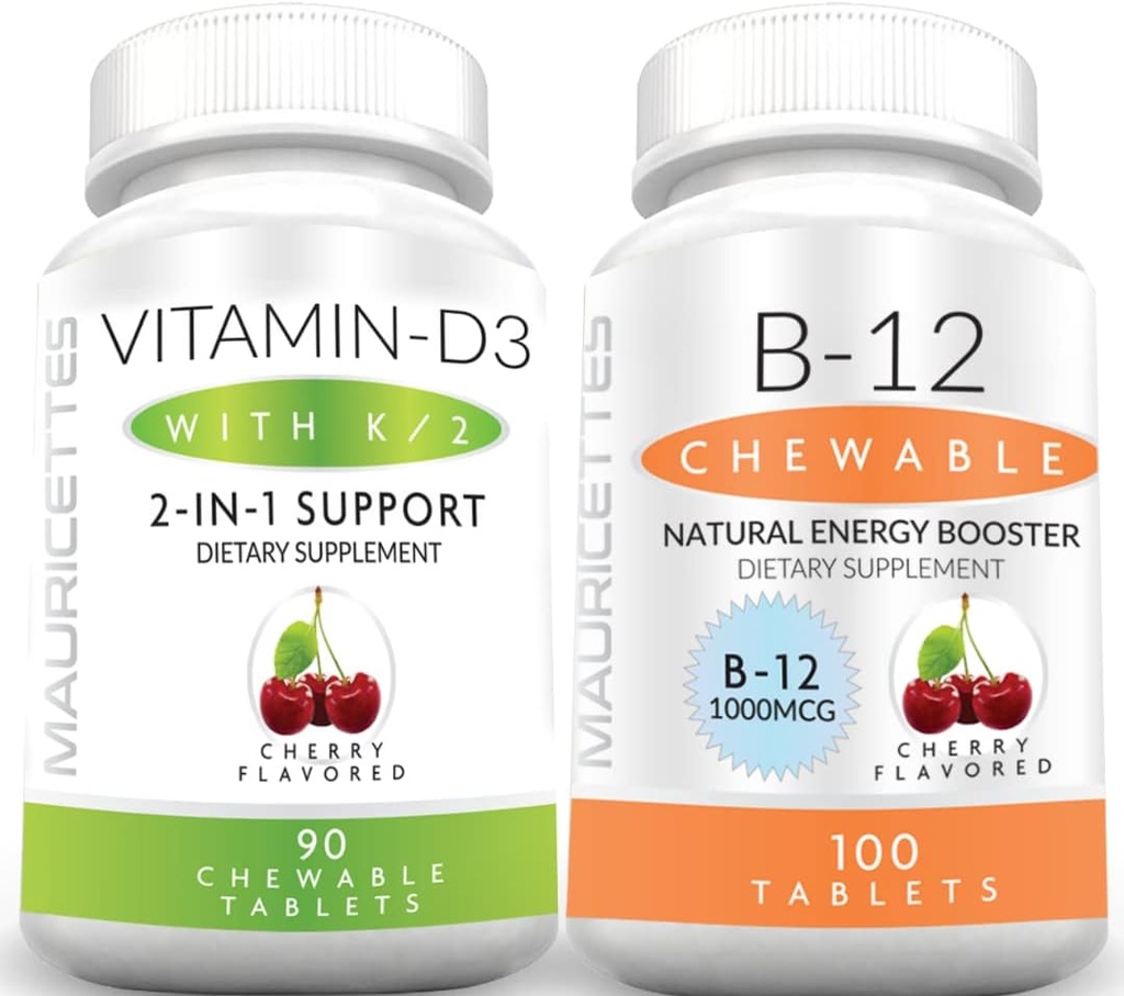 Mauricetes Witamina D3 do żucia z K2 i Witamina B12 1000 µg Energia i Zestaw wsparcia immunologicznego