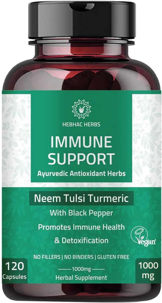Kapsułki wsparcia immunologicznego - Suplement wsparcia odporności 120 Kapsułki wykonane z organicznych Neem, Tulsi, Amla & Turmeric, Wzmocnienie Wellness i funkcji immunologicznych.