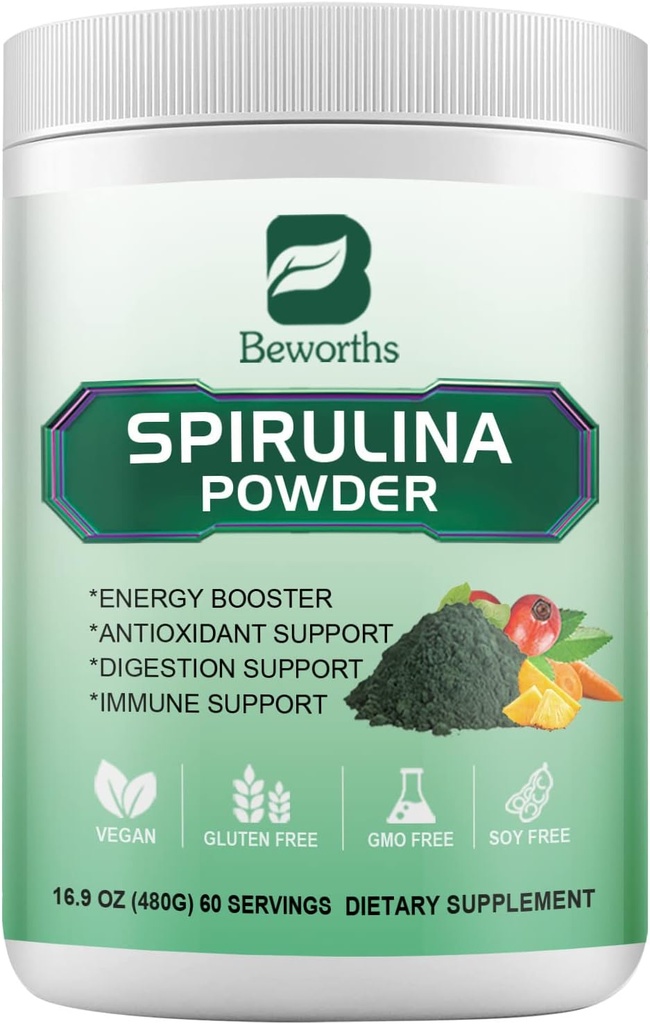 Proszek Spirulina, Super Zielone Puder Smoothies & Soki Mix z Spirulina, Probiotyki Enzymy trawienne, Chlorella, Owoce warzyw, Trawa pszenna dla odporności, Supports trawienia - Wegan