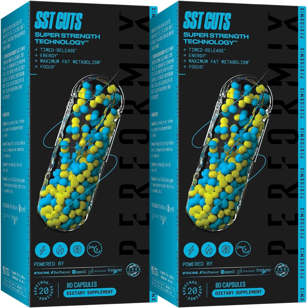 PERFORMIX - SST Cuts - Termogeniczne z CLA - Energia, Focus & Mood - Wsparcie metabolizmu - Kontrola głodu - Nootropowe - Wstępne ćwiczenia - Mężczyźni i Kobiety - 160 Służenie - 2 Pack