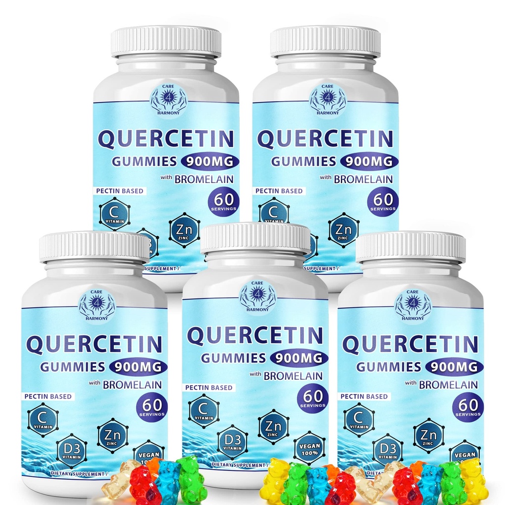 Quercetin Gummies - Quercetin with Bromelain Witamina C + Cynk Witamina D3 - Chewable Quercetin 900mg Suplementy - Quercetin dla dzieci i dorosłych (5)