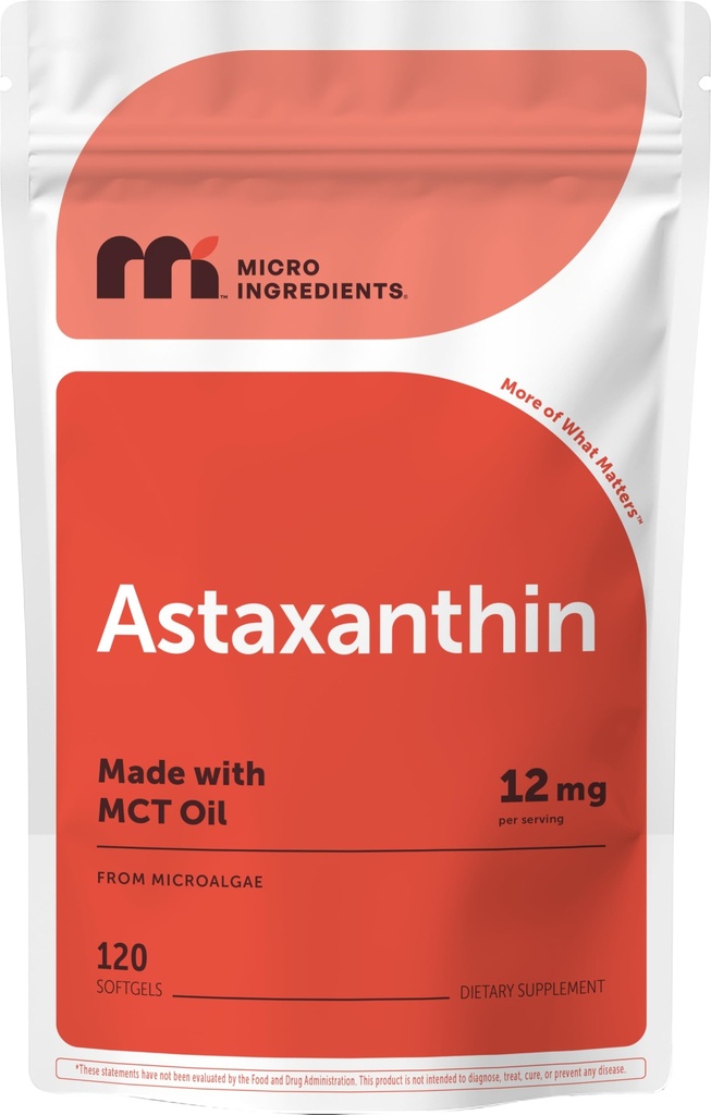 Micro Składniki Astaksantyna 12mg z MCT Oil, 120 Softgels, 4 Miesiące Dostawy 124; Premium Astaksantyna Antyoksydanty Suplementy * Astaksantyna 124; Świeże Mikroalgi Źródło 124; Potrójne Siła, Non-GMO, Gluten Free, No Soy