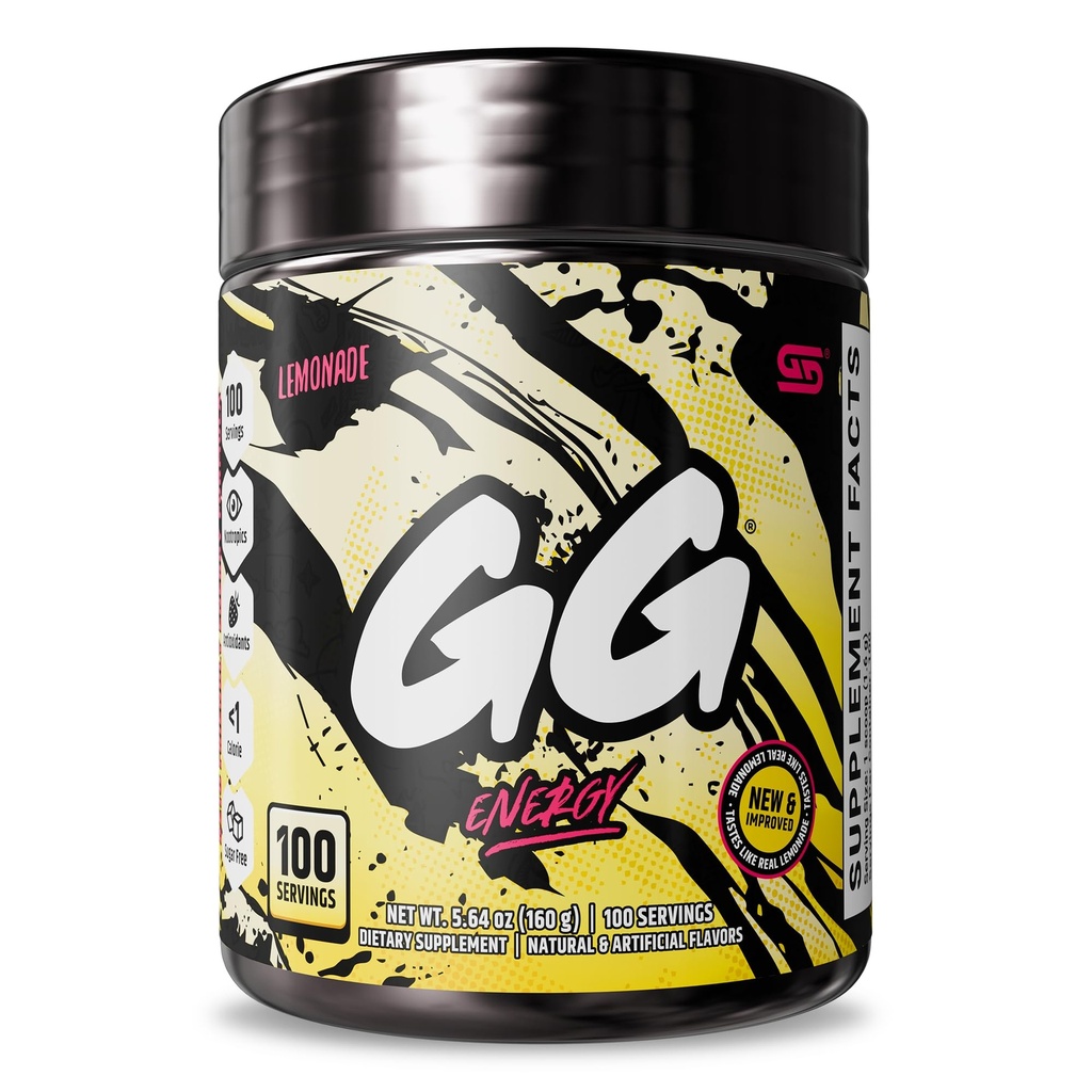 Gamer Supps GG ® Energy - Lemoniada (100 Sług) - Keto Friendly Gaming Energy i mieszanka nootropowa, Bez cukru + Kofeina organiczna + Witaminy, Drink w proszku