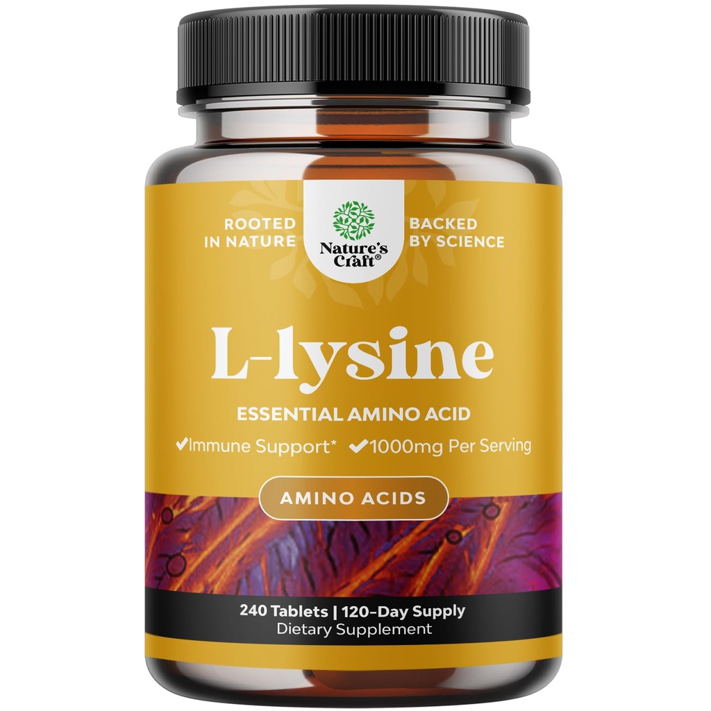 Nature Craft L Lisine 1000mg per serving Nutritional Supplements - L- lizynowe podstawowe aminokwasy dla oczu opieki Lip kości Wsparcie immunologiczne układu mięśniowego Wzrost i wegetariański Collagen 240 Tabletki
