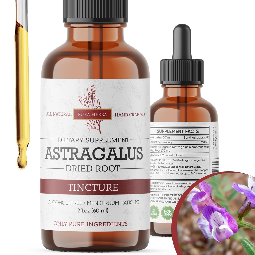 Organic Astragalus Tincture - Premium Astragalus Root Extract for Immune Support - Alcohol- Free, Sugar-, Vegan - High Potency Liquid Supplement - Made in USA - 2 Fl.Oz.