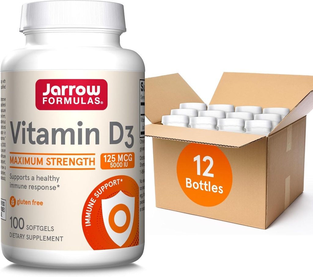Jarrow Phillips Witamina D3 125 μg (5000 j. m.) - 100 Służb (Softgels) - Zdrowie kości, Wsparcie immunologiczne i wsparcie metabolizmu wapnia - Suplement witaminy D - D3 Witaminy - 5000 j. m. Witamina D (opakowanie po 12)