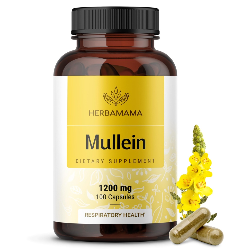 HERBAMAMA Mullein Leaf kapsułki - 1200mg Mullein Leaf Extract for Lung Detox Support - Vegan, Non-GMO Rec.