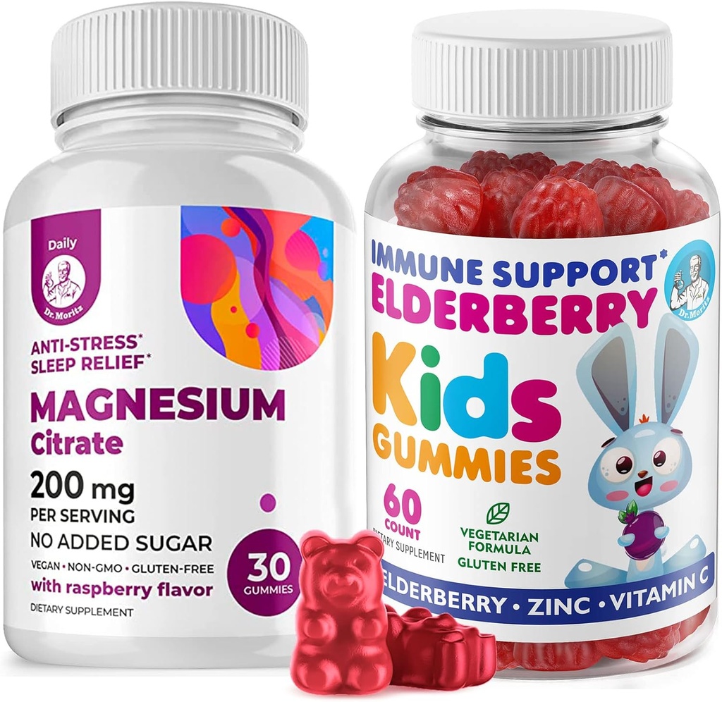 Żeberka dla dzieci i Magnezu 200 mg Gummies Sugar-Free - Zdrowy system immunologiczny Booster i wsparcie zdrowia z Elderberry Extract z Magnezu spokojne żucia dla dzieci i dorosłych Sugar- Free