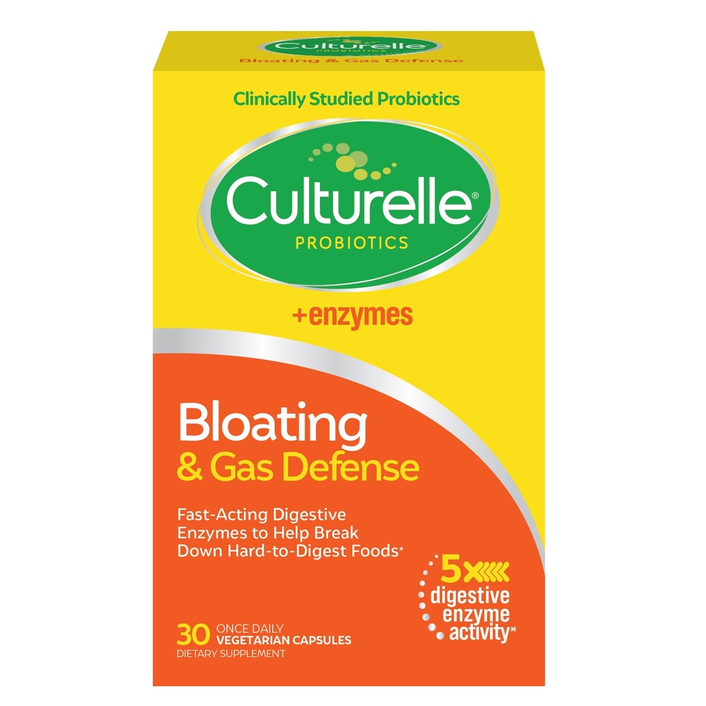 Culturelle Bloating & Gas Defense, Enzymy i Probiotyki trawienne dla zdrowia, 30 Kapsułki, Wspiera okazjonalne niestrawność i dyskomfort