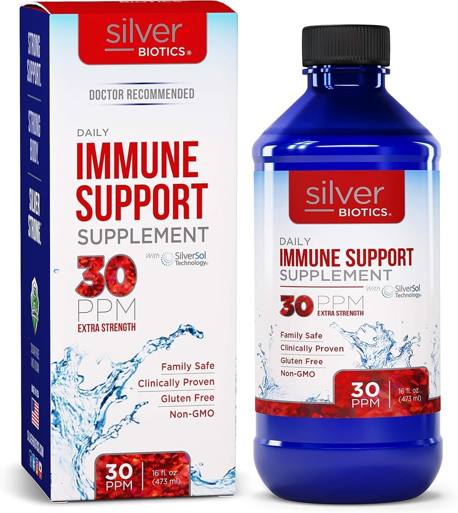 Silver Biotics 30 PPM Dodatkowa siła Daily Immune Supplement Supplement z opatentowaną wielowartościową technologię Silversol 124; Doskonała dzienna boost obrony dla Twojego systemu immunologicznego 124; 16 Fl Oz