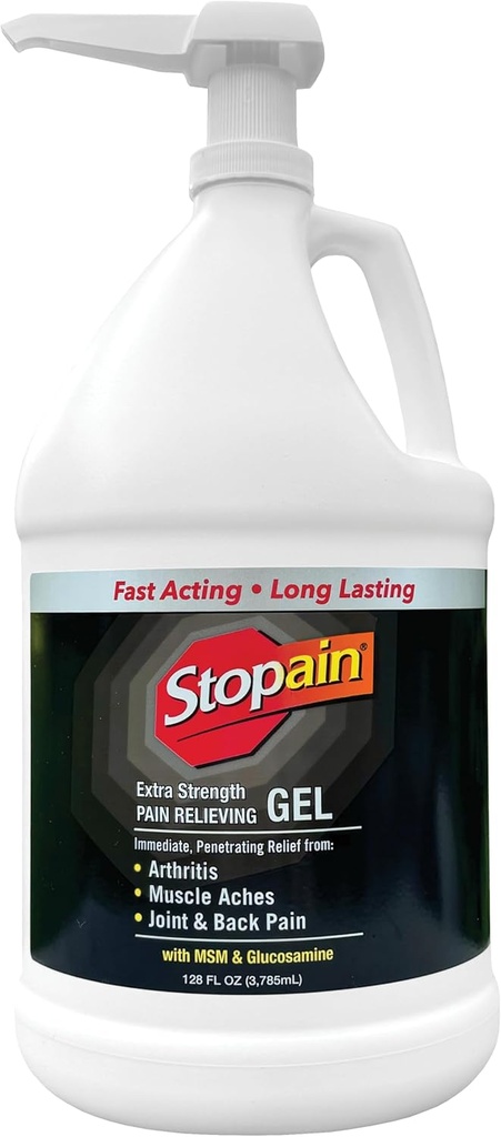 Stopain Pain Relief Gel Gallon, USA Made, Max Siła Szybkie działanie z Menthol, Glukozamina, MSM na ból pleców, zapalenie stawów, Kolano, Joint, Neck Pain, HSA FSA Zatwierdzony pozagiełdowy produkt analgezyczny