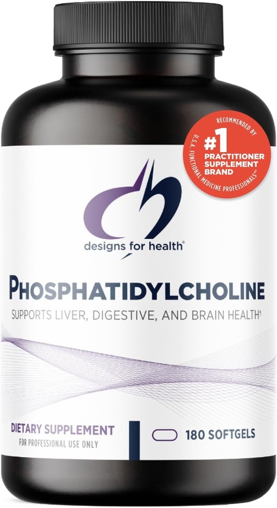 Designs for Health Phosphatidylcholine Softgels - Phosphatidyl Choline Supplement from Soy Lecithin to Support Liver + Brain Health (180 Softgels)