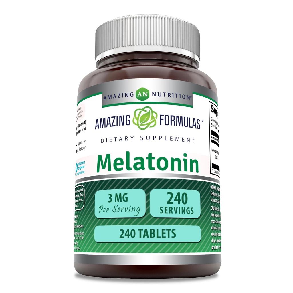 Amazing Melatonas Supplement Equipment 124; 3 Mg Per Serving Equipment 124; 240 Tablets Evidence 124; Non-GMO Equipment 124; Gluten- Free Equipment 124; Made in USA
