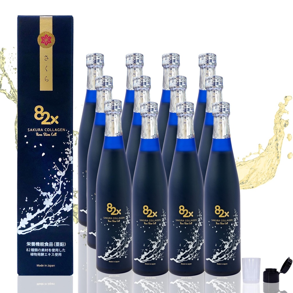 82X Kolagen komórek macierzystych - Marine Collagen Peptydes Napoje płynne do paznokci skóry z Japonii z 82 fermentowane rośliny, witaminy, minerały i suplementy Pack 12