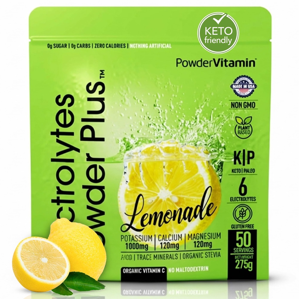 Electrolytes Powder Plus (50 Servings), 0 Calorie Keto, 0 Cukier, No Maltodekstryna, 1000mg potasu, 120mg wapnia, 120mg magnezu, Proszek nawadniający (50 Servings, Lemoniada)
