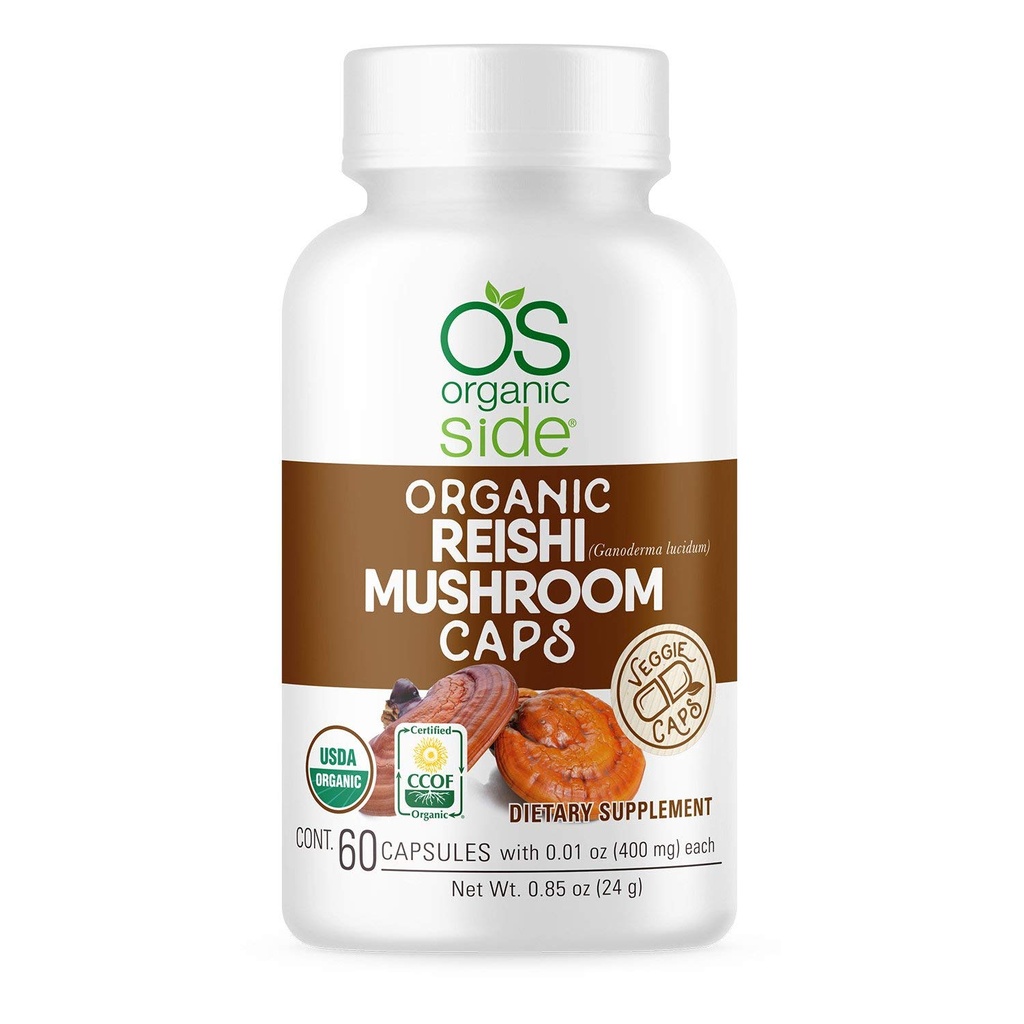 Reishi Mushroom Capsules 124; 60 Vegan Adaptogen Kapsułki do wsparcia immunologicznego & Relief stresu 124; USDA Certified, Non-GMO, Natural Wellness Supplement