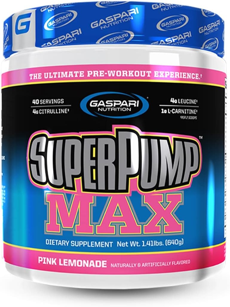 Gaspari Nutrition SuperPump MAX, Ultimate Pre Workout Proszek, Trwałe przygotowanie energii, Wzmacniacz tlenku azotu, Wzrost mięśni, Odzysk i uzupełnia elektrolity (Pink Lemonade)