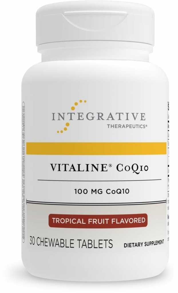 Interaktywna terapia Vitalina CoQ10 100 mg - Suplement do Wspomagania Zdrowia Mózgu dla Dorosłych * - Wspomaga Heart Health * - Darmowy - Tropikalne owoce aromatyczne, 30 tabletek do żucia (30 Servings)