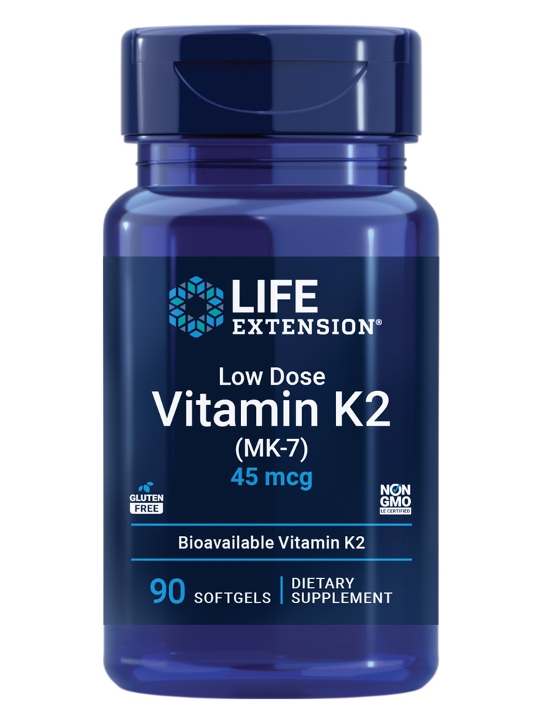 Rozszerzenie życia Witamina K2 o małej dawce - Wspiera zdrowie arterialne - Nie-GMO, Gluten- Free - 90 Softgels
