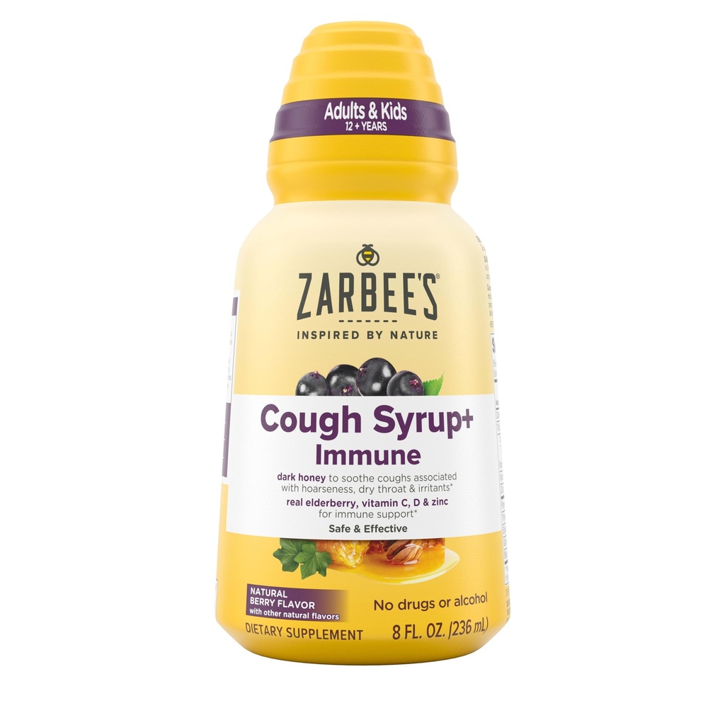 Naturals Zarbee Kompletny Syrop Kaszlowy + immunologiczny z Ciemnym Miodem, Prawdziwe Elderberry, Witamina C, D & Cynk, 8 butelek Oz