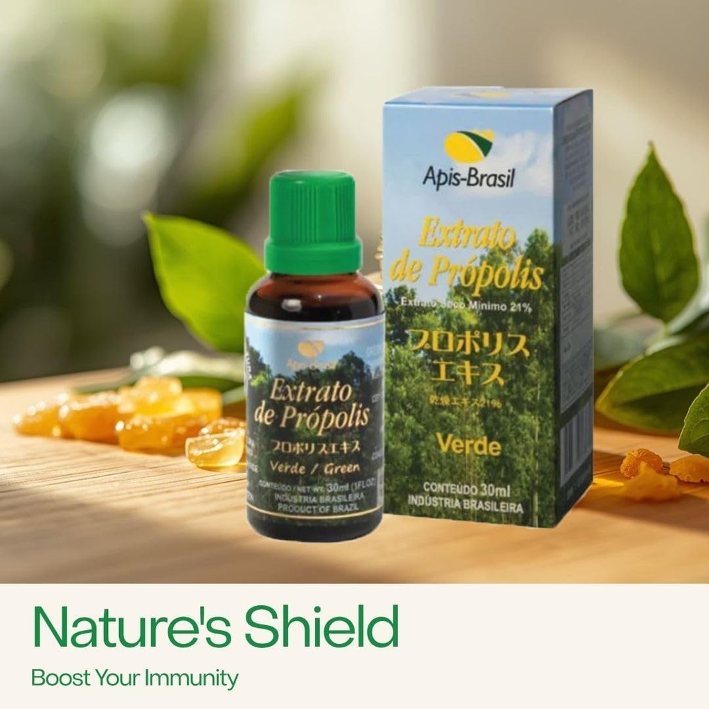 Brazylia Green Bee Propolis Liquid Extract 21% (30ml) - Naturalne wsparcie immunologiczne - Przeciwutleniacz - Opakowanie 1