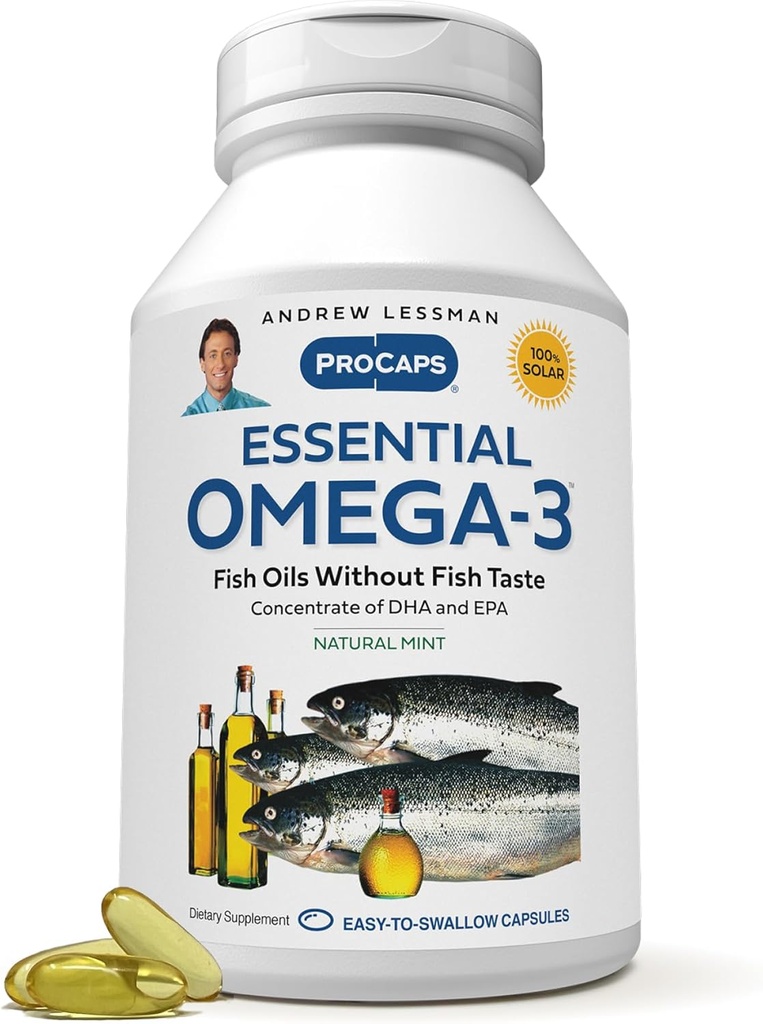 ANDREW LESSMAN Essential Omega-3 Mint - 600 Softgels - Ultra- Pure, High Potency Omega-3 Oils. Wysoka DHA, brak żołądka, brak środków trujących, brak rtęci. Małe łatwe do połykania Softgels