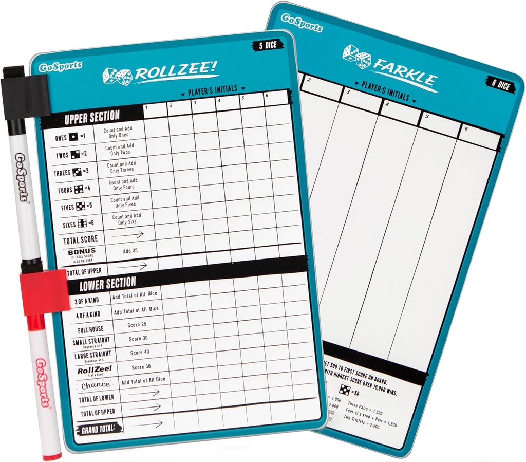 GoSports Dry Rollzee i Farkle Scoreboard - Giant Size with 2 długopisy