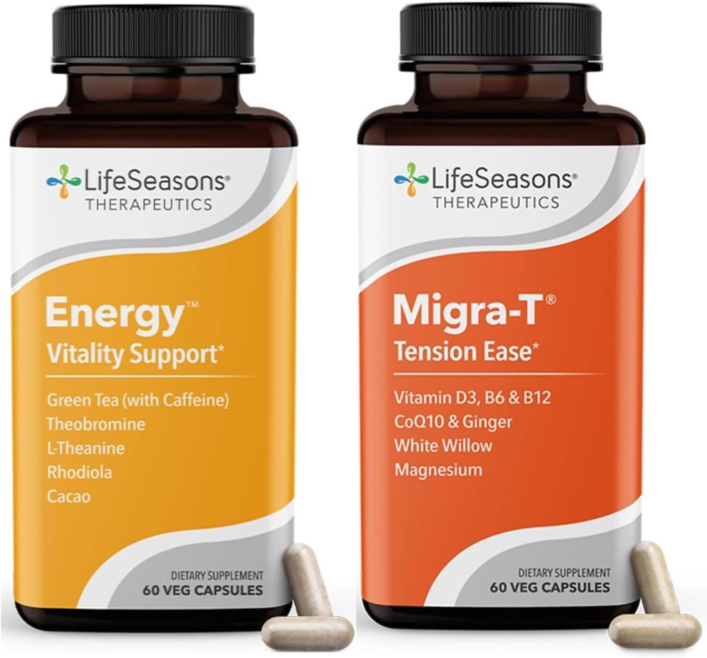 Migra- T z kofeiną - Migrena Prevention & Relief Supplement - Wsparcie dla ciężkich bólów głowy - Redukuje lekki dźwięk i czułość zapachu - 120 Kapsułki