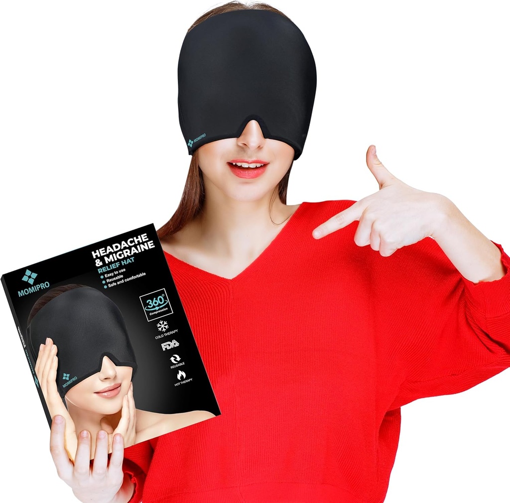 Migrena Ból głowy Relief Cap, 360 Full Head Hot and Cold Therapy Hat with Cool Gel, Ice Head Wrap and Cold Pack Mask, Eye Cap for Tension and Stress Relief