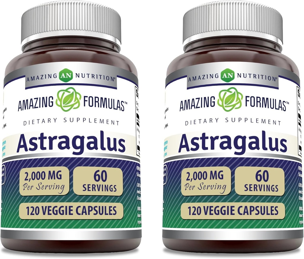Amazing Compannas Astragalus 2000 mg Per Serving Capsules Supplement ASTAR124; Made from Pure Astragalus Membranaceus Plant Root Extract