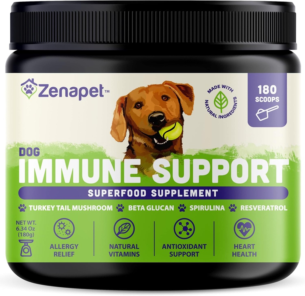ZENAPET pies immunologiczne Premium Topper proszku, Turcja Ogon, Spirulina i Beta- Glukan, Wspiera zdrowy system immunologiczny i trawienie, Humanity-Grade, Made in USA