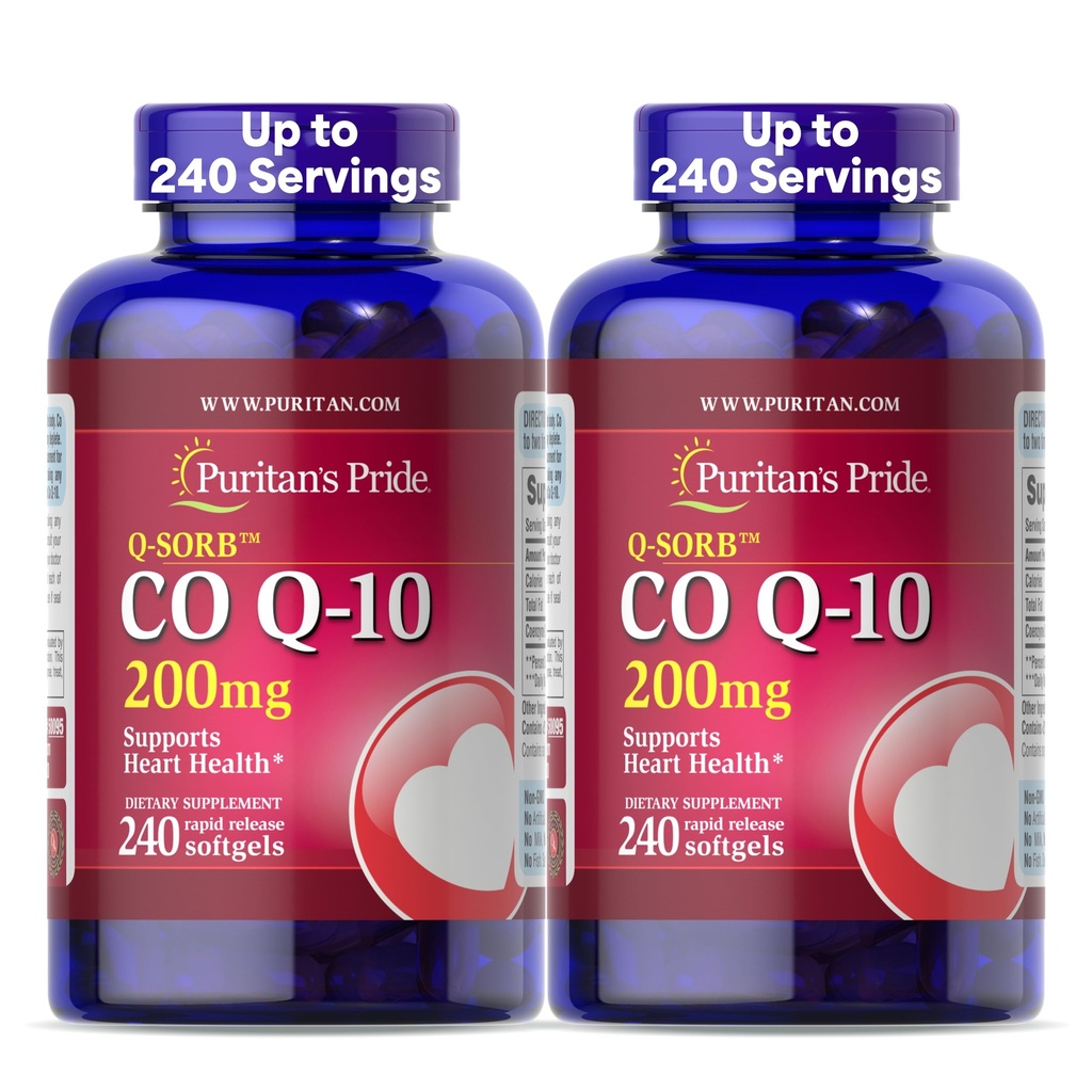 Puritan 's Pride Coenzym CoQ10 200mg, Suplement diety dla zdrowia serca, Ciśnienie krwi, Gum jamy ustnej, i zdrowe wsparcie starzenia, 240 Softgels szybkiego wydania, 2- Pack