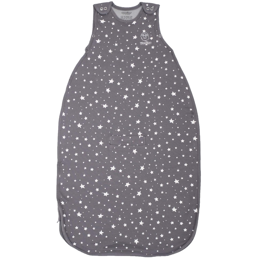 Woolino Merino Wool i Organic Cotton Ultimate Sleep Sack - 4 Sezon - Dwukierunkowy Zipper Regulowany śpiwór - Uniwersalny rozmiar Sleep Sack for Baby (2- 24 Miesiące) - Star Gray