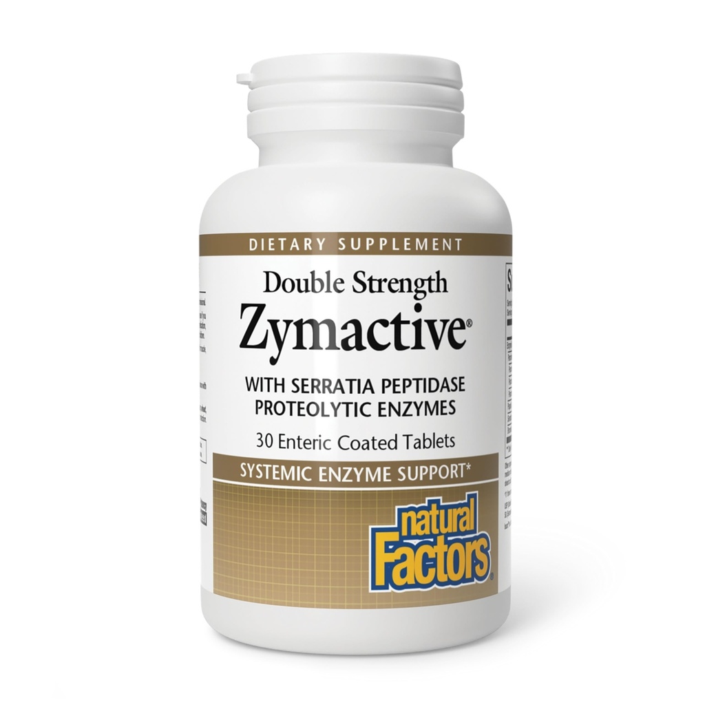 Natural Factors - Zymactive Proteolytic Enzyme Double Strength, Supports a Healthy Inflammatory Response to Help Muscle and Joint Function, Gluten Free, Non-GMO, 30 Enteric Coated Tablets