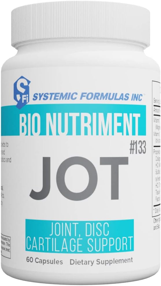 Składniki systemowe JOT - Joint / Disc / Chrząstka 60 Kapsułki Bio Nutriment # 133. Obsługuje integralność chrząstki, wspólne zdrowie, smarowanie i komfort i zdrowe formowanie połączeń, dysków i chrząstki.
