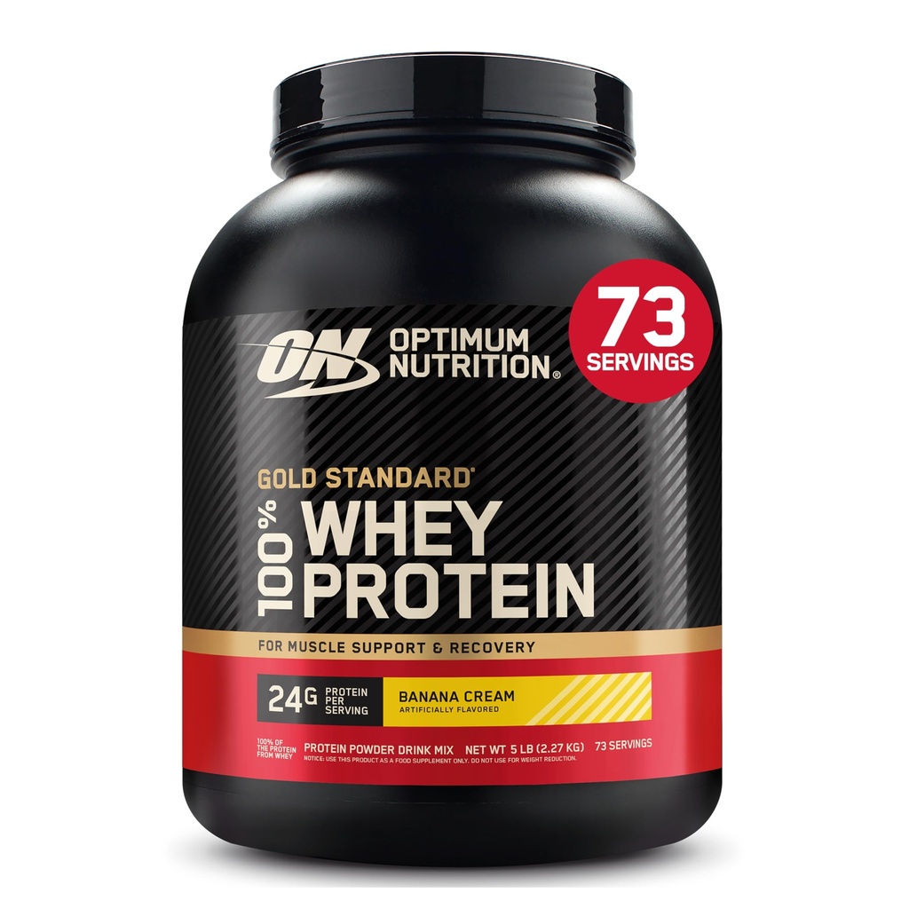 Optimum Nutrition Gold Standard 100% Proszek z białka serwatki, krem bananowy, 5 funtów (Opakowanie może Vary)