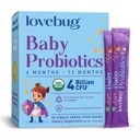 LOVEBUG Probiotyki dla niemowląt - Organiczne Probiotyki dla dzieci 6- 12 Miesiące na wsparcie immunologiczne dla dzieci, Gaz, Kolic, Biegunka i Zaparcia dla niemowląt Relief Sugar- Free, Proszek bez smaku, 30 Opakowanie