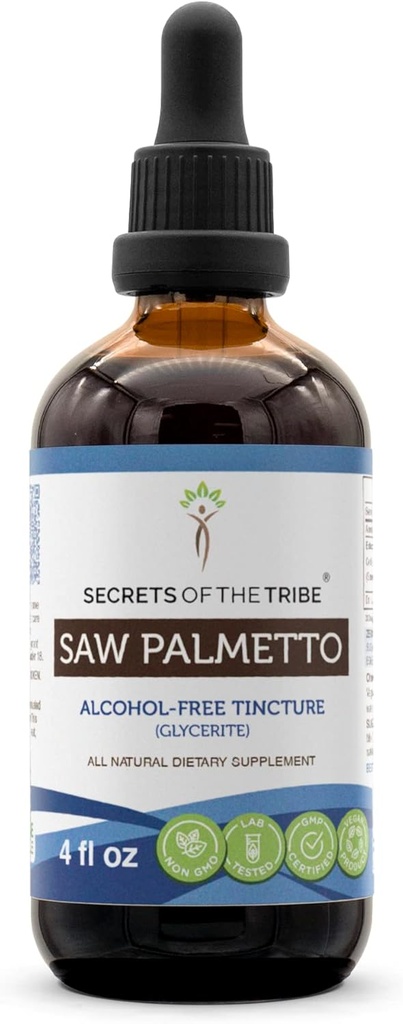 Piła Palmetto Tincture Free Alcohol Liquid Extract, Piła Palmetto (Serenoa Repens) Suszone Berry (4 FL OZ)