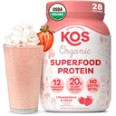 KOS Vegan Protein Powder, Truskawki i śmietanka USDA Organic - Niskie mieszanka białka grochu, Superfood na bazie roślin z witamin i minerałów, Gluten Free - Meal Replacement for Women & Means - 28 Servings
