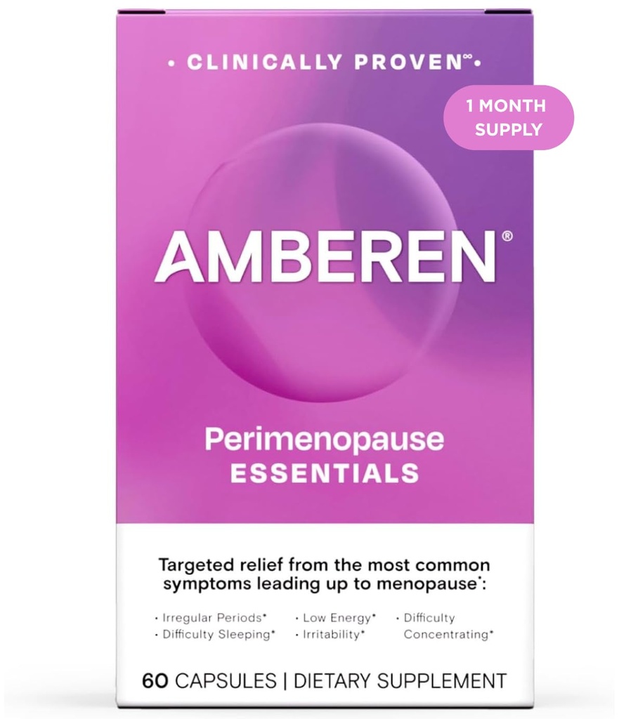 Amberen Perimenopauza, Peri- Menopauza Relief wieloobjawowy, Witamina B, Witamina E i suplement przeciwutleniaczy, Klinicznie pokazane, aby pomóc wsparcia równowagi hormonu, Gorące błyski i nocne poty, 60 Hrabia