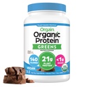 Orgain Organic Vegan Protein Powder + Zielone, Kreaminowa Czekolada Fudge - 21g roślinne białko oparte, Gluten wolny, mleczny i laktoza wolna, Soy Free, Bez dodatku cukru, Żelazko i Prebiotyki dla Gut Health - 1.94lb